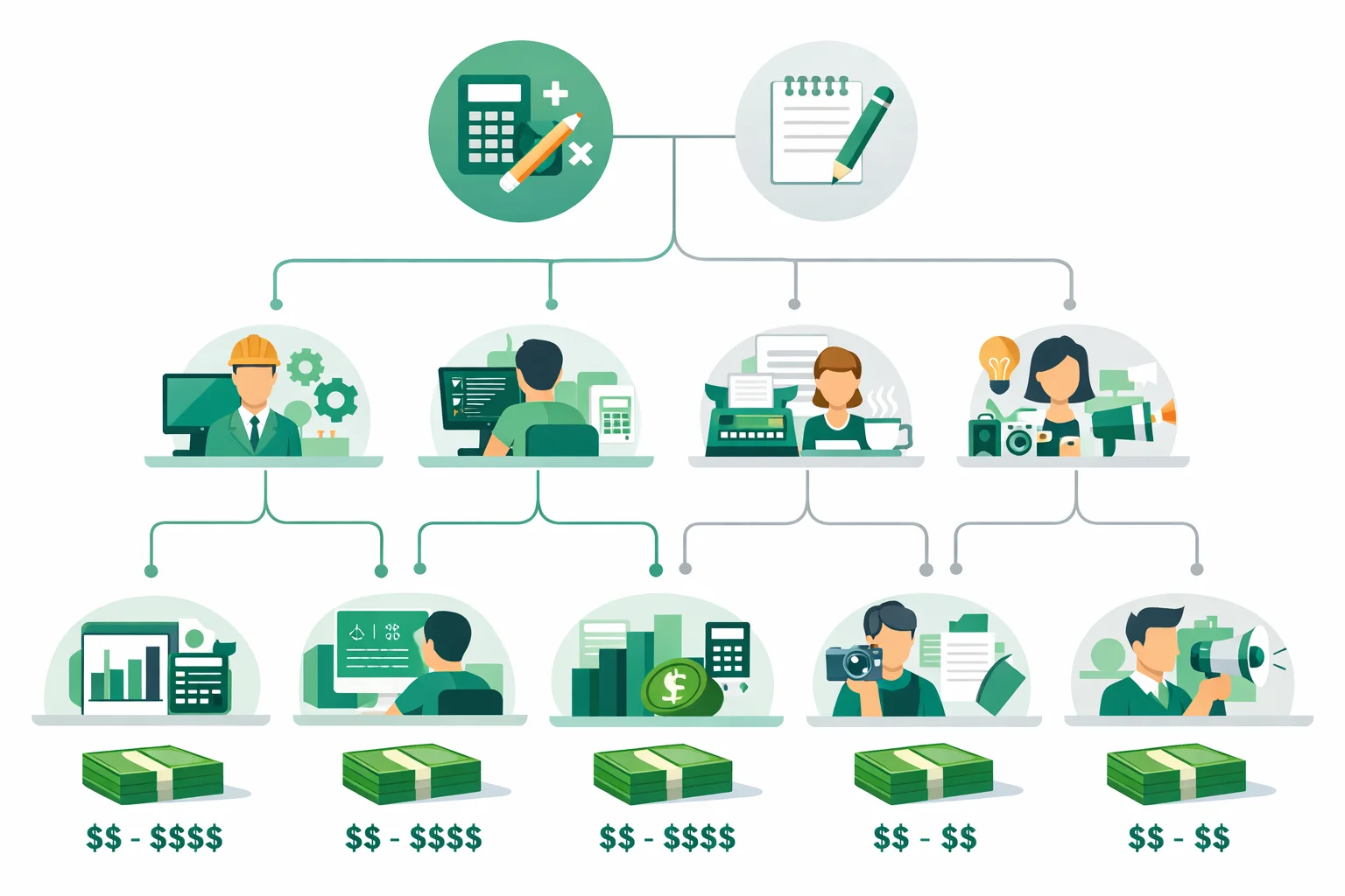 College major decision flowchart connecting student interests to best-fit academic paths with salary ranges